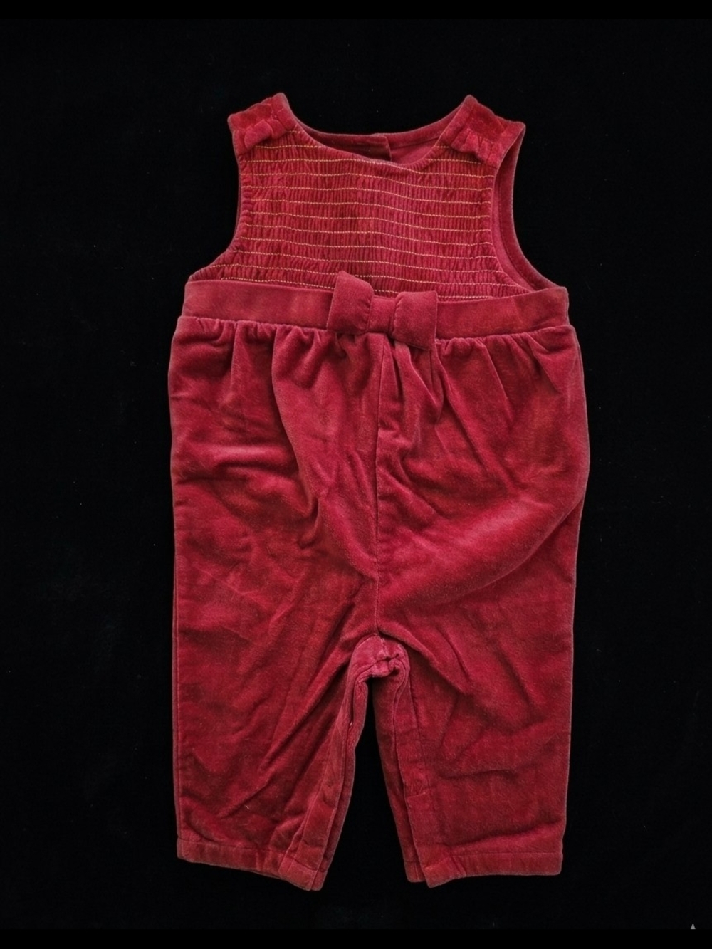 NWT Crazy 8 Baby Girl Red Velvet Smocked Holiday Bow Romper 6-12M